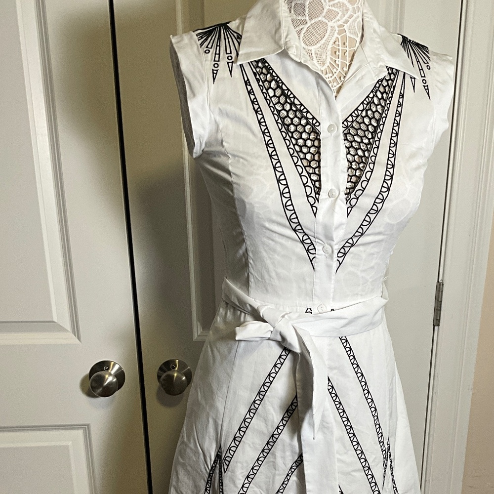 Karen Millen Poplin Cutwork Detail Woven Maxi Shirt Dress size 4